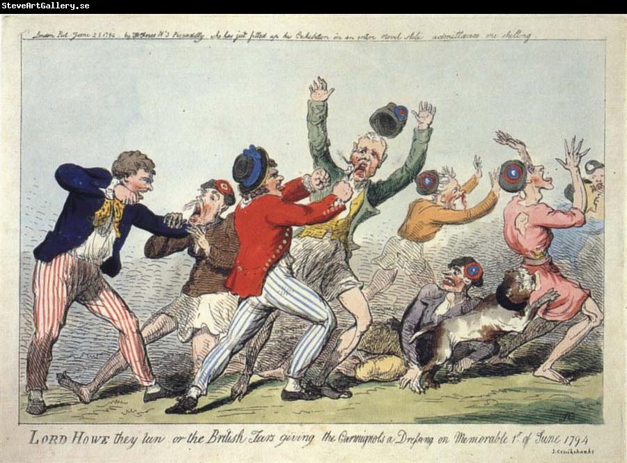 Isaac Cruikshank Lord Howe they run or The British Tars giving the Carmignols a Dressing on the Memorable 1st of June 1794